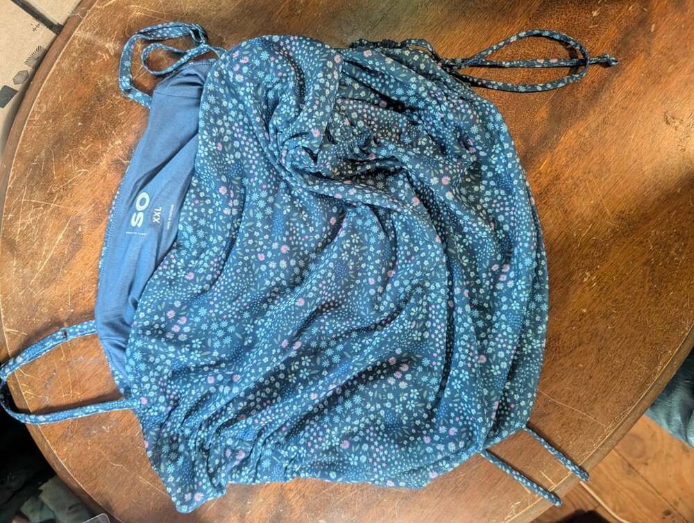 SO Floral Cami Tank Top Size XXL Blue Pink Mesh Ruching